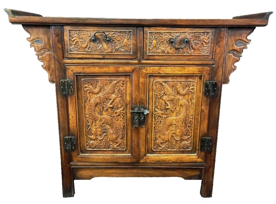 Chinese HuangHuaLi Altar Coffer.: Chinese HuangHuaLi double drawer commode altar coffer. Having a rich Golden honeyed tone and swirling grain, the rectangular top terminating in inverted flanges above scalloped spandrels. Two drawers 