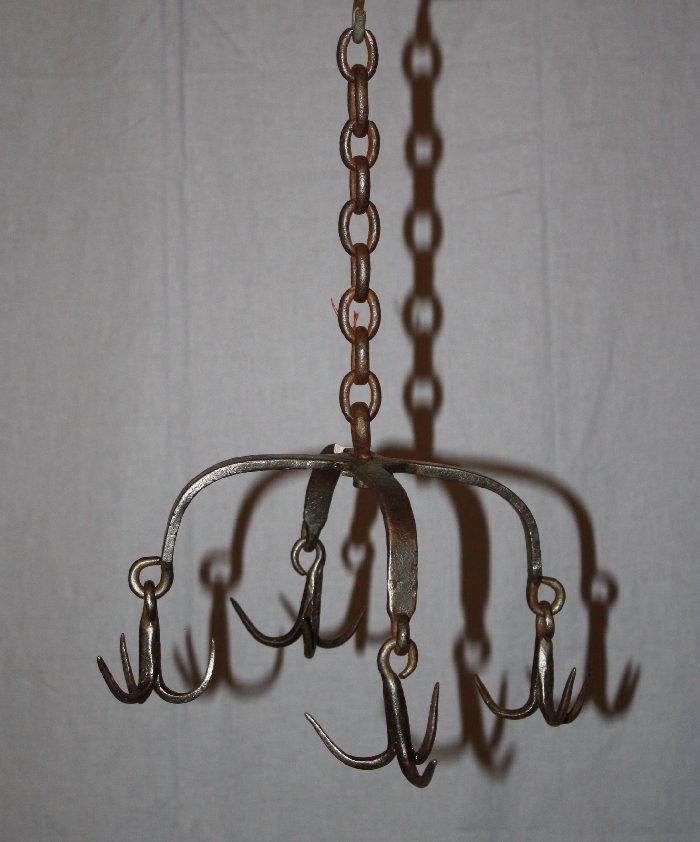 French forged iron butchers hook: Late 19th century. 16 1/8" drop