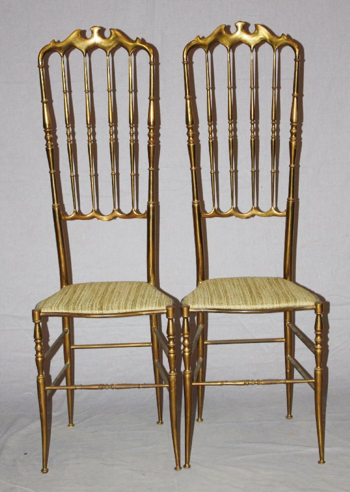 Pair of Italian Chiavari brass high back chairs: Early 20th century. 47 1/2"h