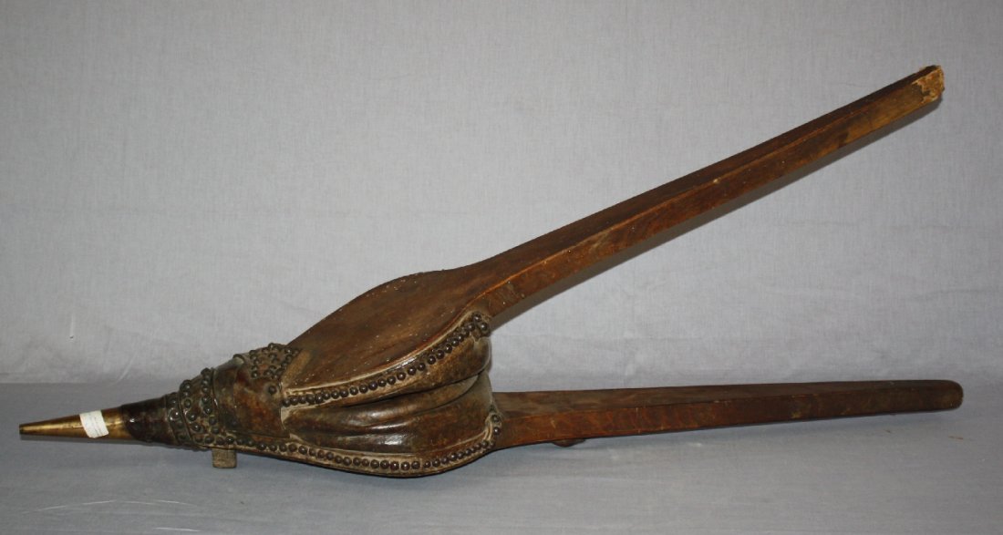 Antique French Provincial walnut fireplace bellows: 51"l