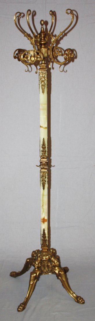 Italian onyx & brass figural coat rack: Early 20th century. 67"h x 23"w