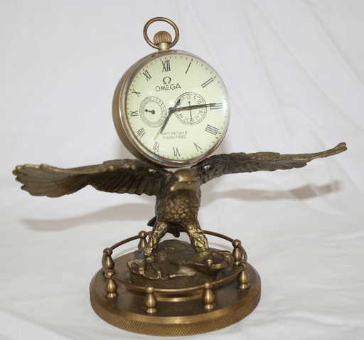 Omega Bronze Desk Clock With Eagle - Omega Bronze Desk Clock With Eagle