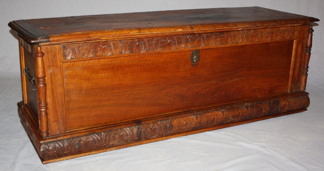 French carved walnut trunk: 19th century. 63 1/2"l x 20 3/8"d x 23"h