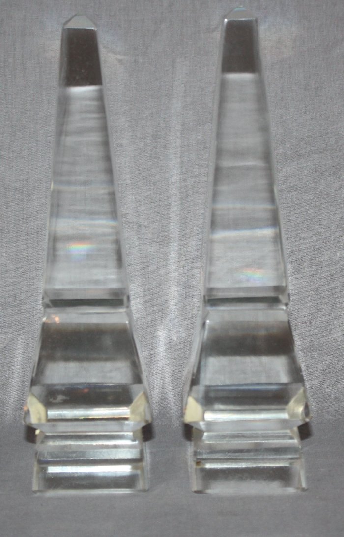 Pair of cut crystal obelisks: 8 5/8"h x 2 1/4"w x 2 1/4"d