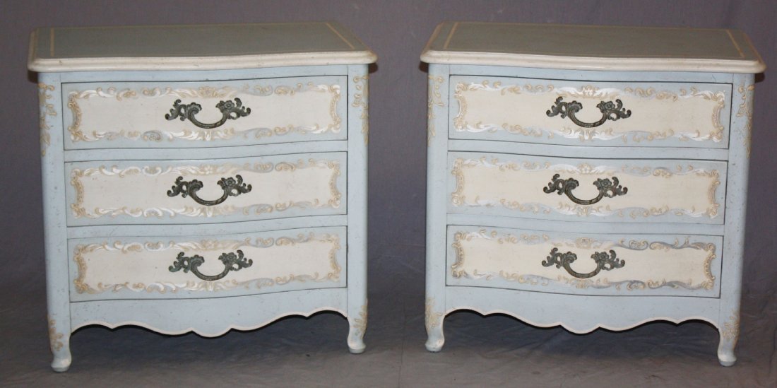 Pair John Widdicomb painted French Provincial chevets: Pair of John Widdicomb painted French Provincial style nightstands. 24"h x 26"w x 16"d