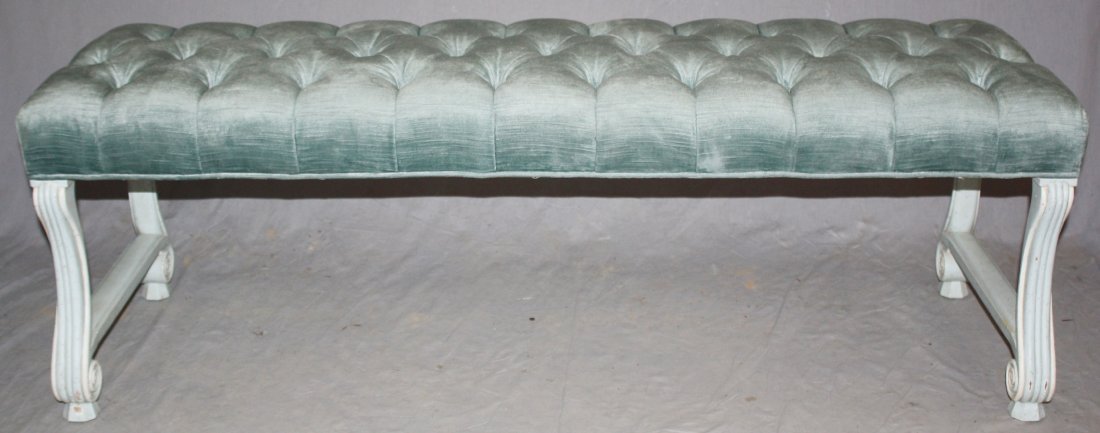 John Widdicomb painted French Provincial style bench: John Widdicomb painted French Provincial style bench with tufted seat. 18"h x 55"l x 18"w