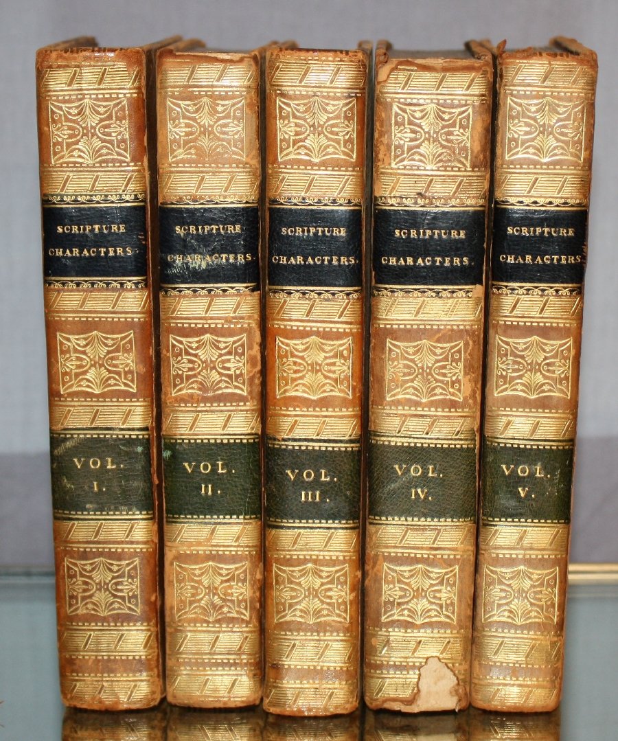 Scripture Characters by Thomas Robinson, M.A. 5 volume : Scripture Characters by Thomas Robinson, M.A. 5 volume set of leather boundbooks. Printed for Thomas Tegg. 1825. 73 Cheapside J. Cumming, Dublin and R. Griffin and Co. Glasgow.