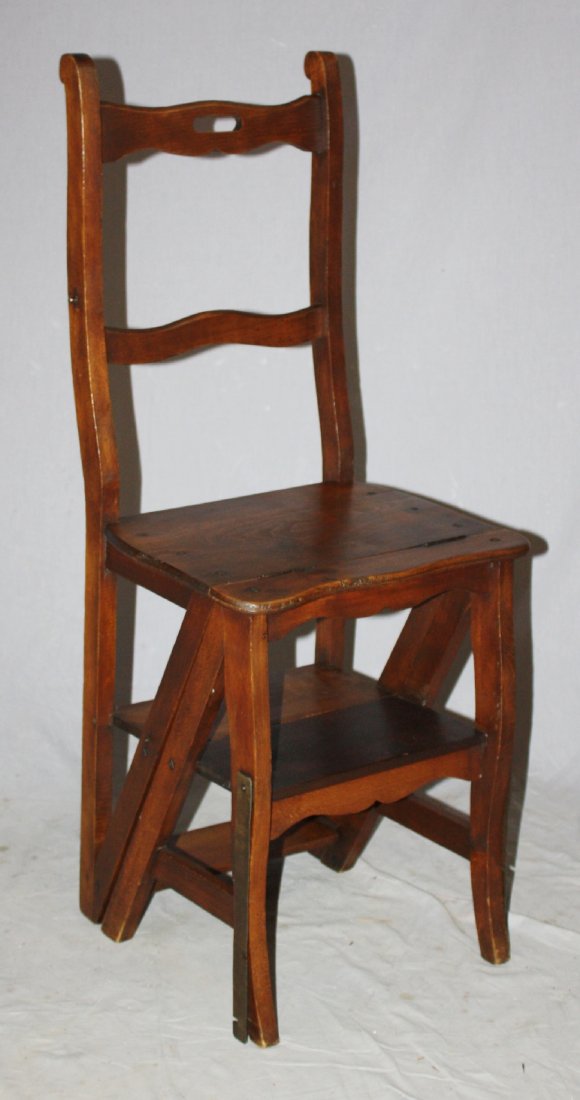 Convertible library chair ladder. Early 20th century. 3: Convertible library chair ladder. Early 20th century. 38 1/8"h x 15"w x 14"d