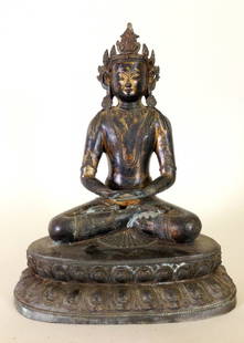 Chinese Qing Dynasty Gilt Bronze Buddha: Chinese Gilt Bronze Buddha 15 5/8"h x 12"w x 7 1/2"d