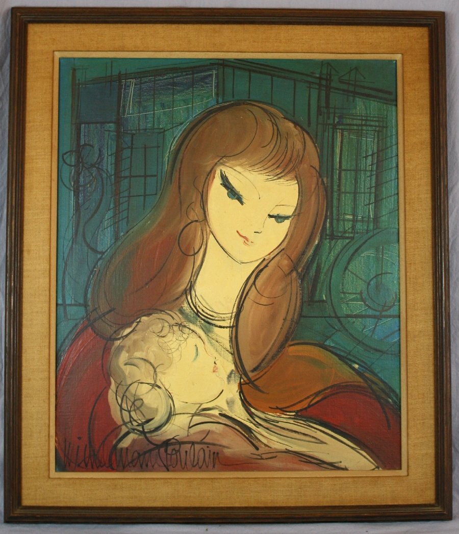 Michel-Marie Poulain oil on canvas "Solange & Daughter: Michel-Marie Poulain oil on canvas "Solange & Daughter Michelle" signed l/l Michel Marie Poulain (Michel-Marie Poulain 1906-1991 )25 1/2"h x 21 1/2"w