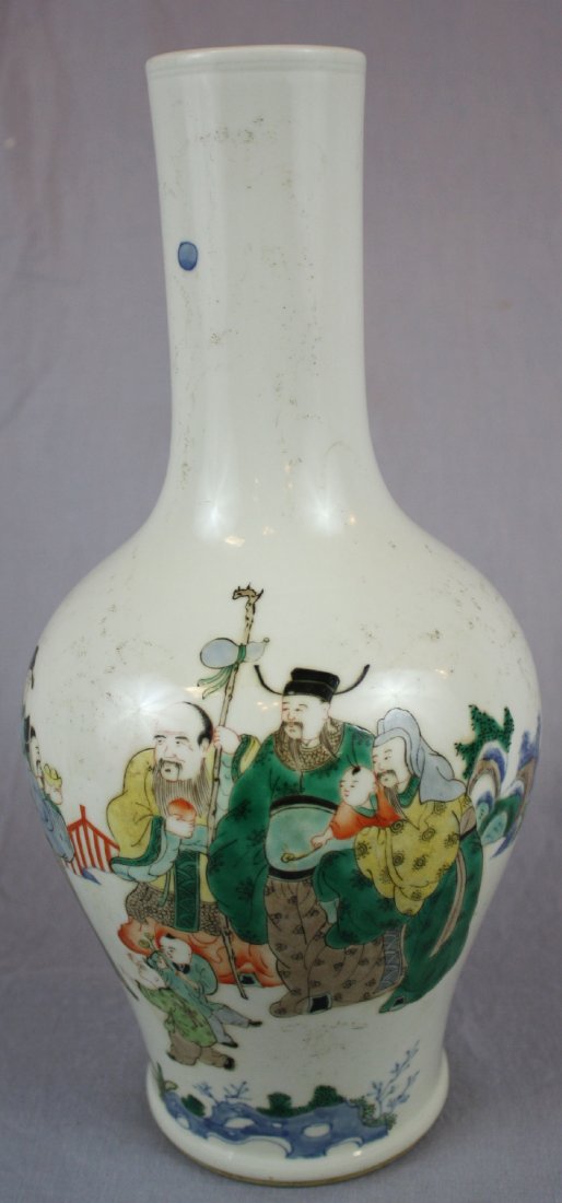 Chinese porcelain Famille Verte vase.: Chinese Porcelain Vase. Marked on Base, Double Blue Rings. 13 3/8"h x 6 1/2" dia