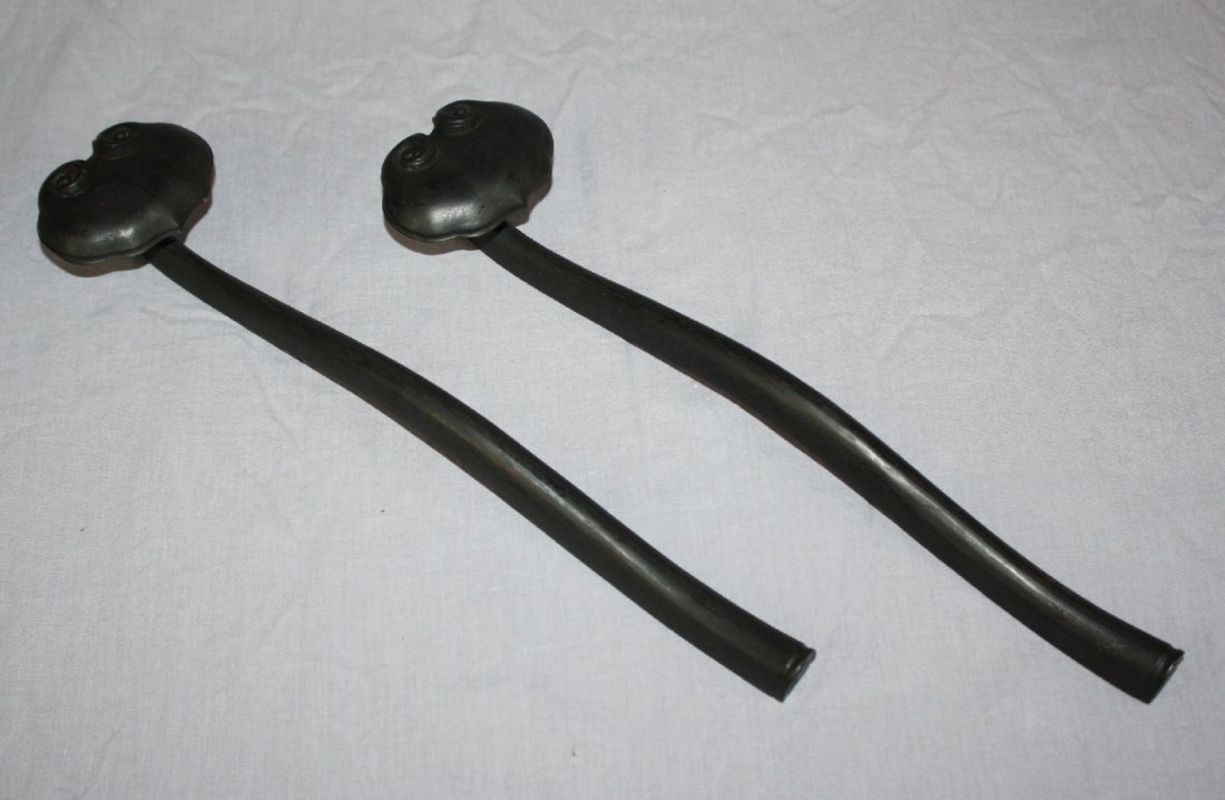Lot of 2 Chinese Zitan Ruyi Scepters: Lot of 2 Chinese Zitan Ruyi Scepters with form of Lingzhi at top. 13"l