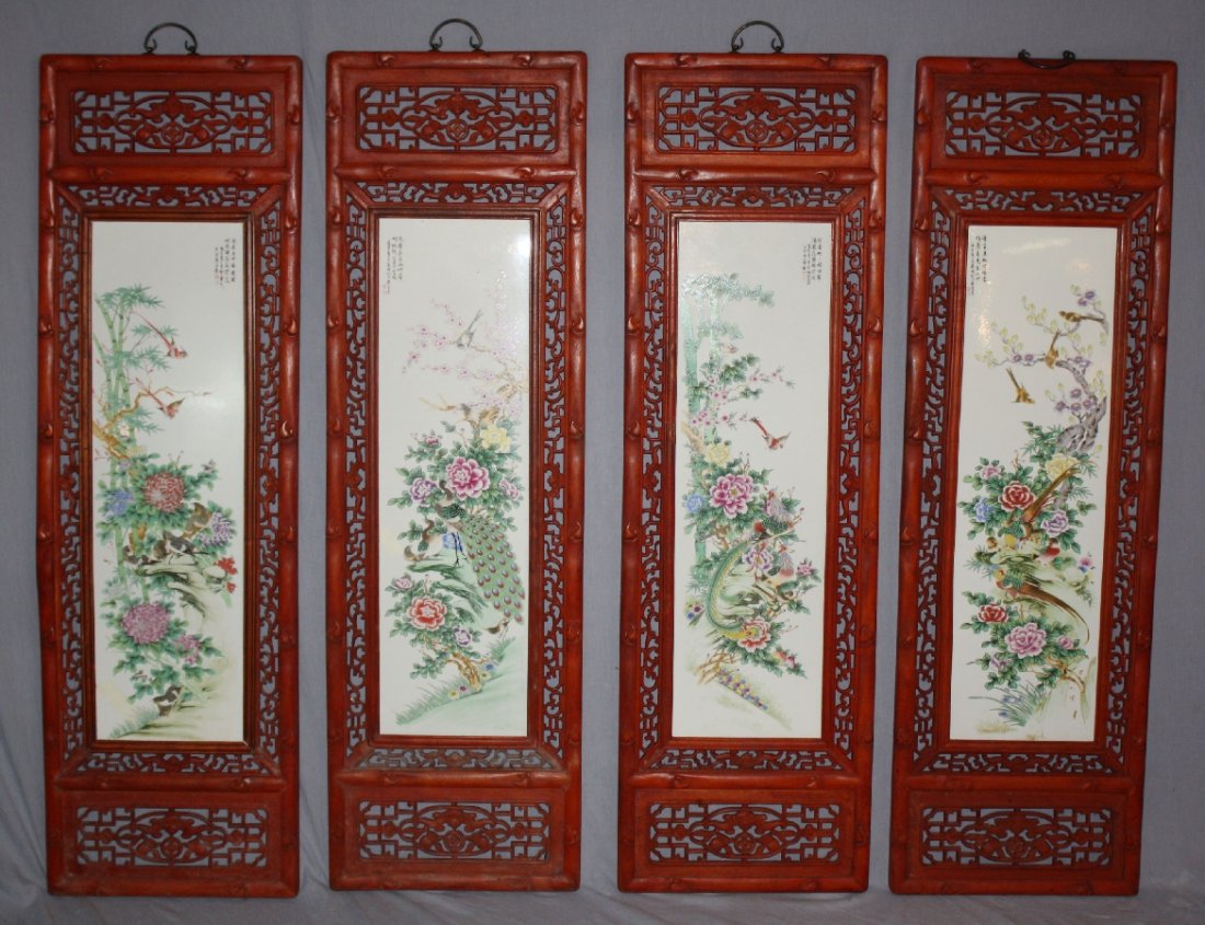 Chinese porcelain 4-panel screen: 47"h x 14 1/2"w