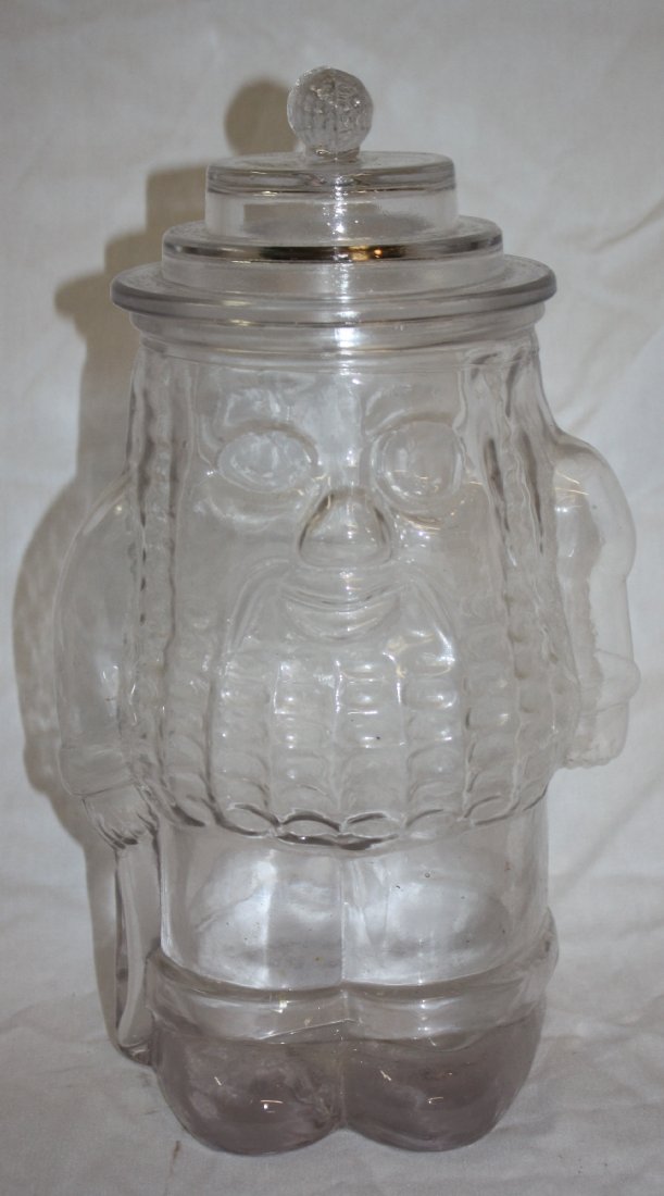 Vintage Mr Peanut glass jar: 13"h x 8"w