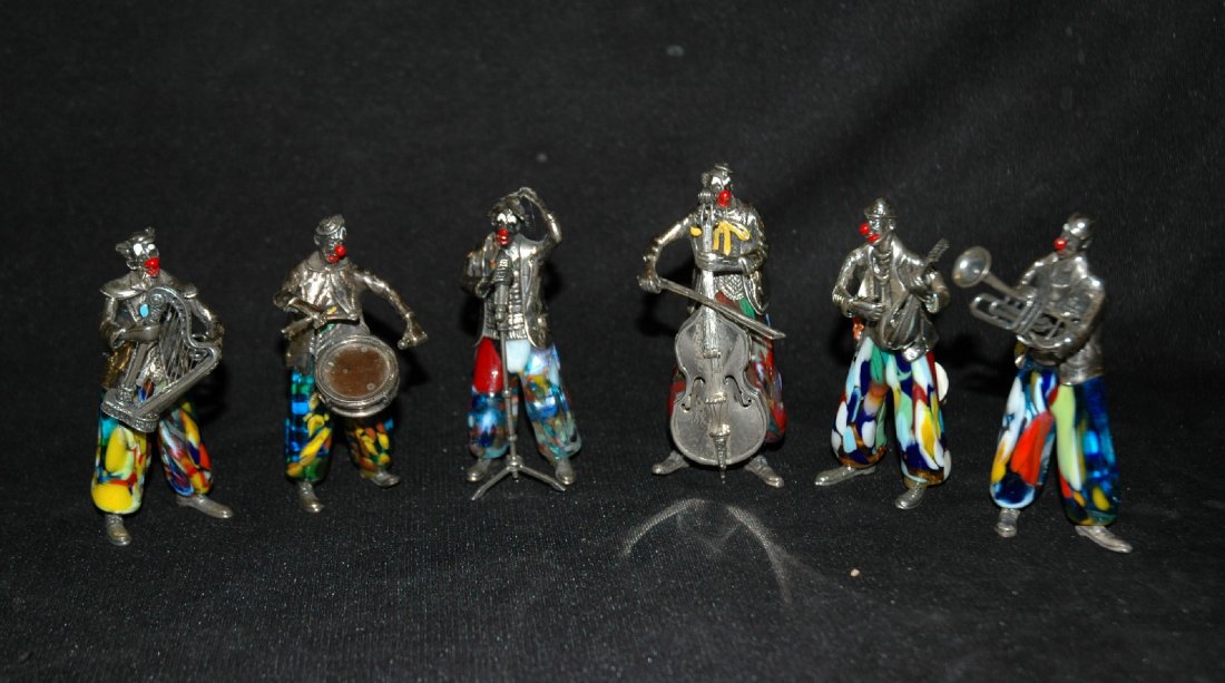 Lot of 6 Angini sterling silver & Murano glass clowns: Part of the Pagliacci D'Argento collection by Vittorio Angini.