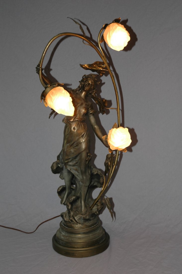 After Moreau Art Nouveau figural newel post light