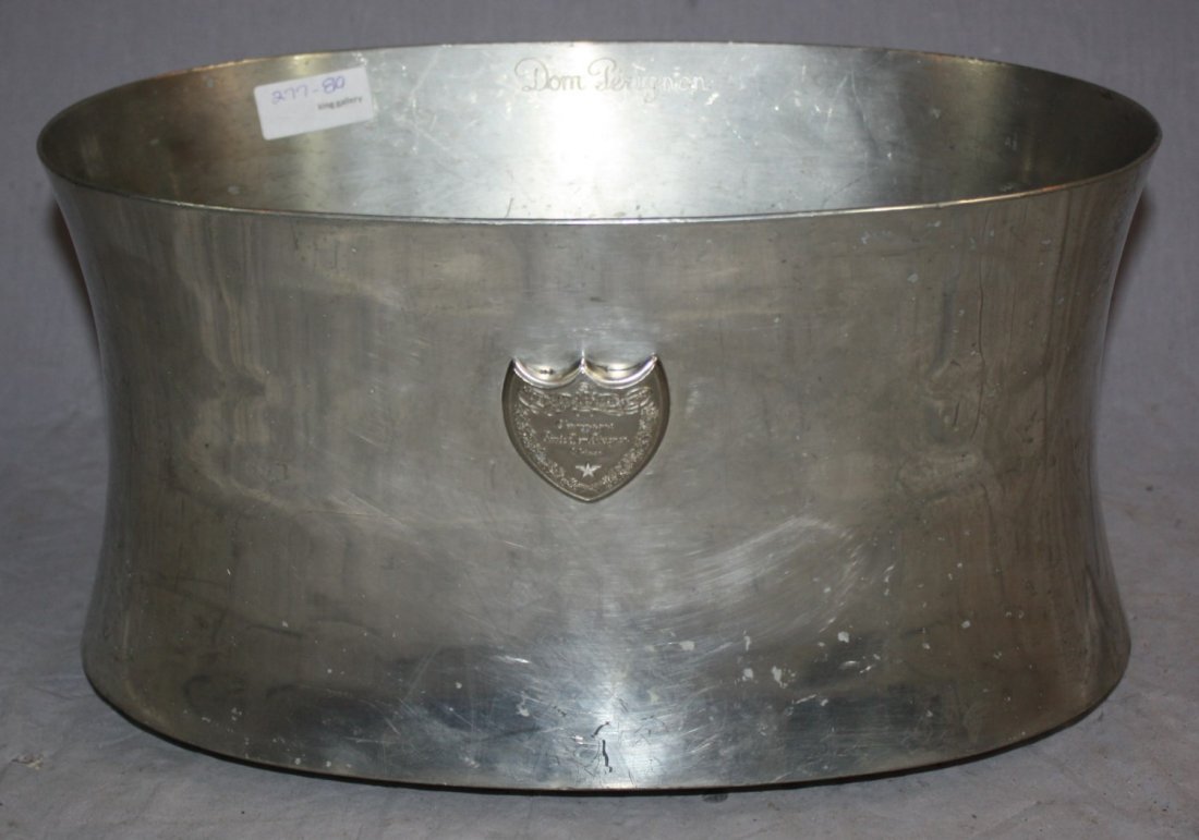 W. Szekely Dom Perignon Champagne Pewter Ice Bucket: Limited Edition Dom Perignon double champagne bucket designed by Wallace Szekely. 8 1/2"h x 15 3/8"l