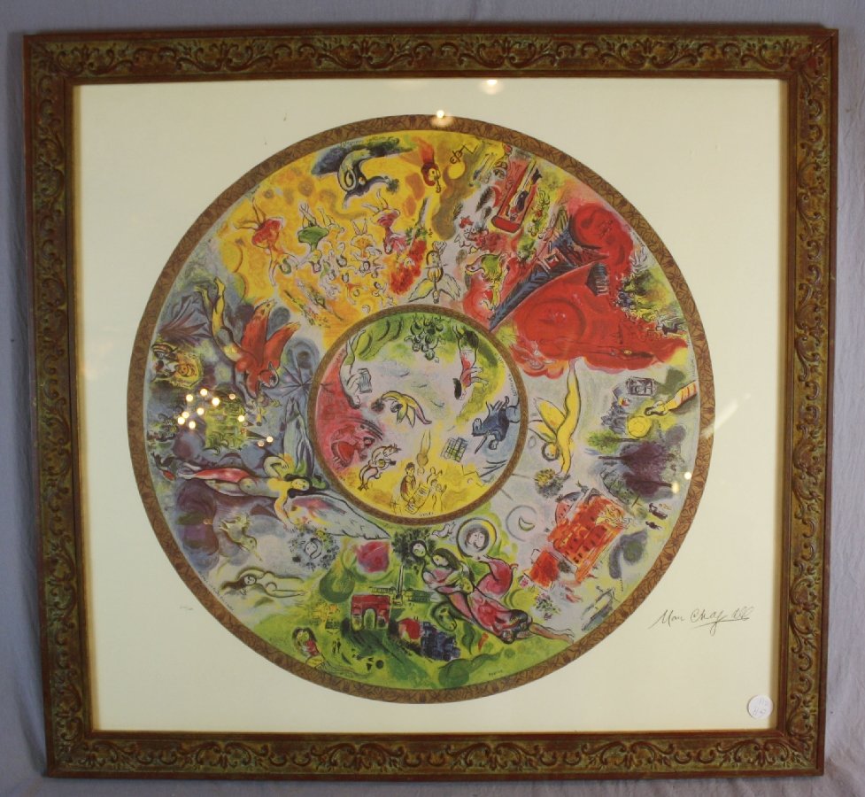 Marc Chagall Circle of Life framed print 257/500: Marc Chagall framed print titled Circle of Life 257/500. 29 1/2"h x 31 1/2"w