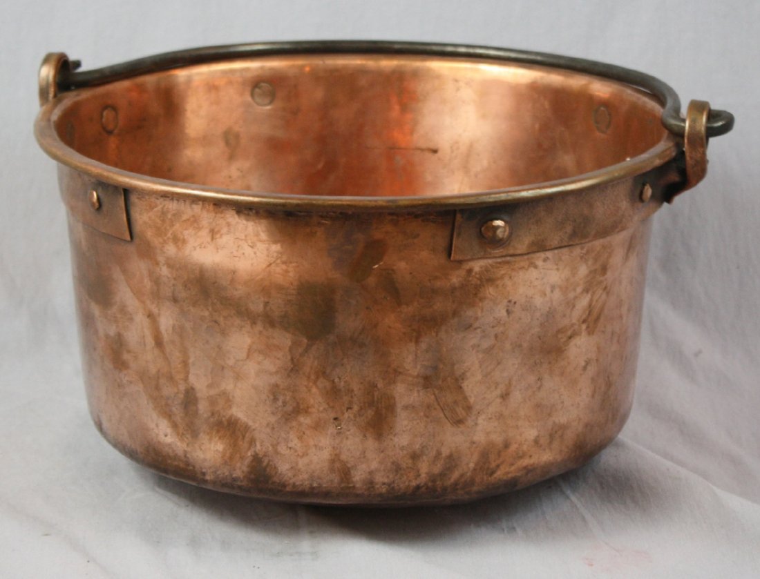 French copper pot with iron handles: 14"h x 12 1/2"diam
