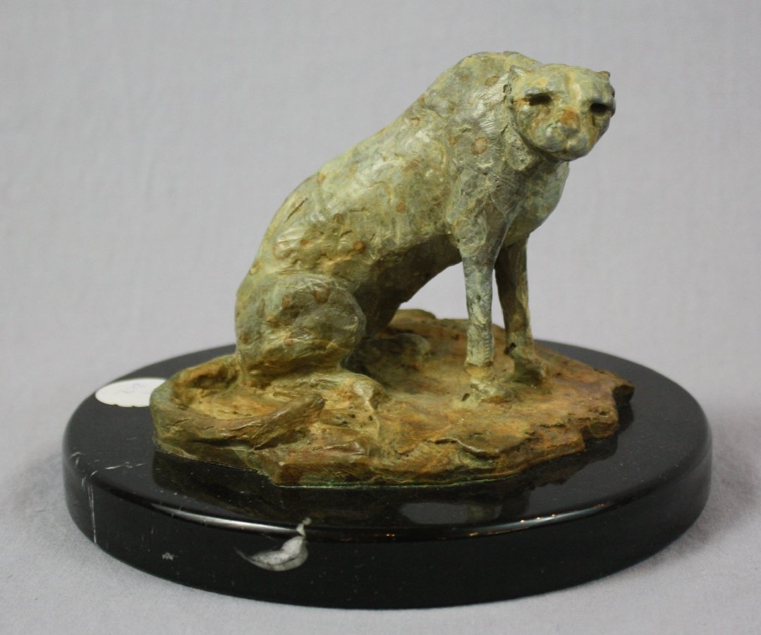 Richard MacDonald (b1946) bronze sculpture cheetah: on marble base. 62/250 5"h x 7"diam