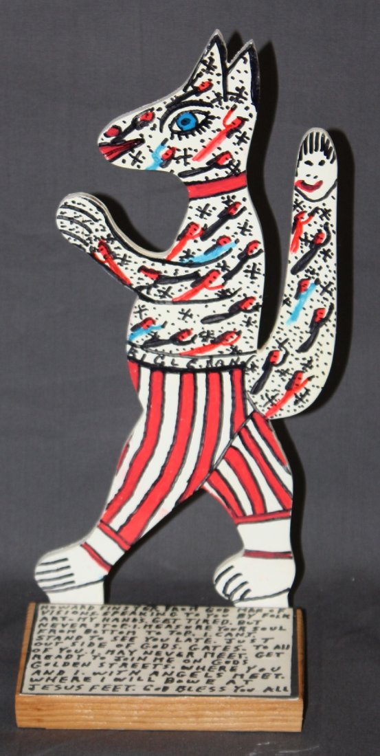 Howard Finster Folk Art - Fox: Wood cut out mixed media, markers & ink. 12"h