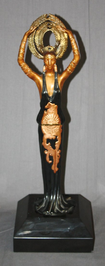 Erte (1892-1990) bronze statue Triumph 1987: Signed in casting Erte and bearing Chalk & Vermilion and Seven Arts foundry mark. Dated 1987. Number 26/37 AP. 21 3/4"h