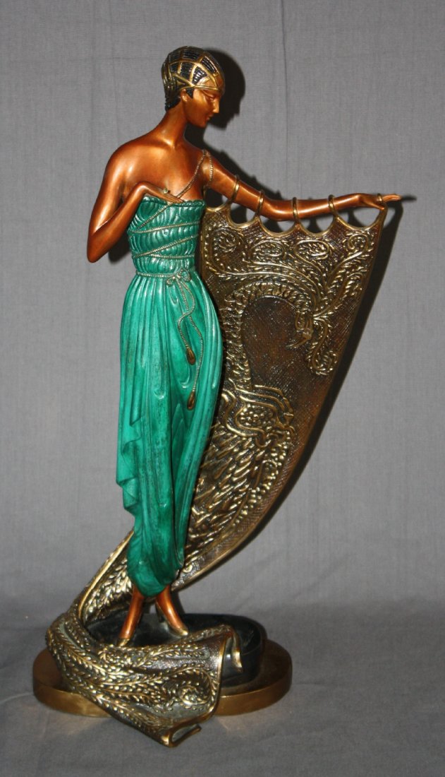 Erte (1892-1990) bronze statue Emerald Night 1989: Signed in casting Erte and bearing Chalk & Vermilion and Seven Arts foundry mark. Dated 1989. Number 28/375. 21 .5"h