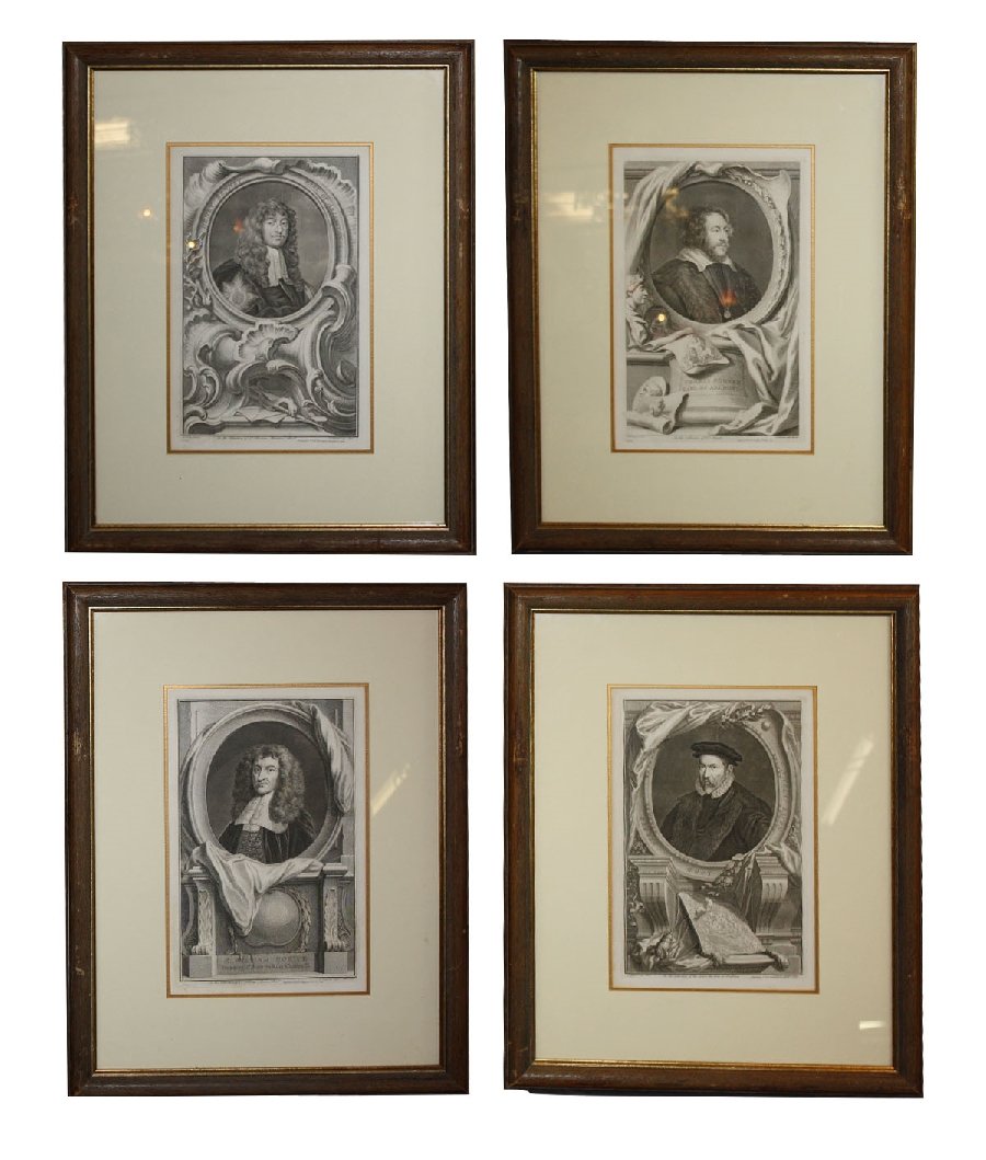 J. Houbraken collection of 4 etchings: depicting nobleman: Sir William Morice, Sir Nicolas Bacon, Thomas Howard & Henry Bennett. 26"h x 20 3/4"w