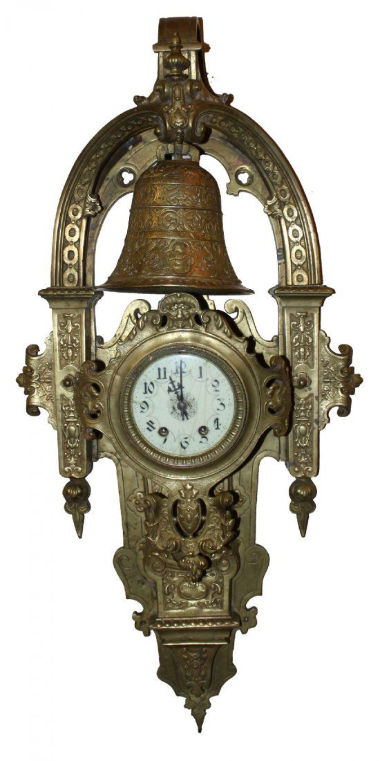French Gothic polished bronze wall clock (1 of 5)