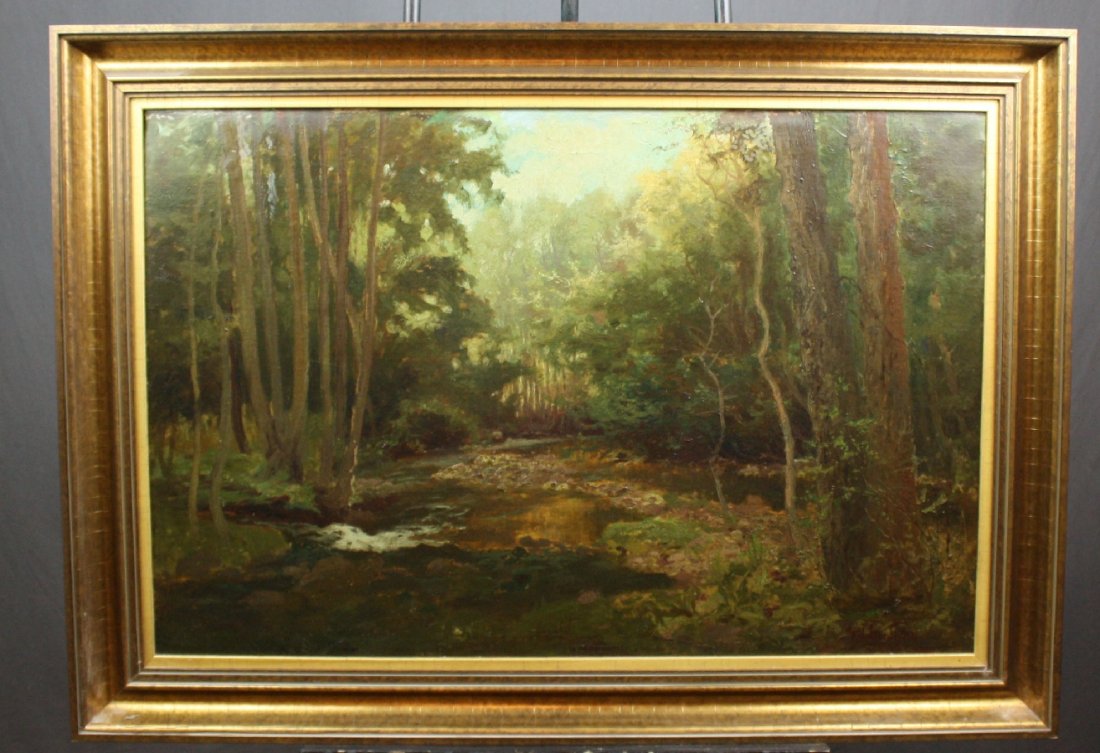 F.J. Girardin oil on canvas landscape with forest. (1 of 5)