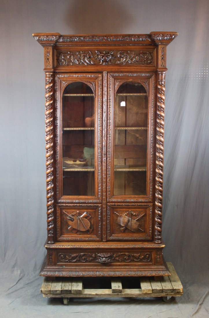 French Louis XIII carved oak 2 door bookcase (1 of 2)