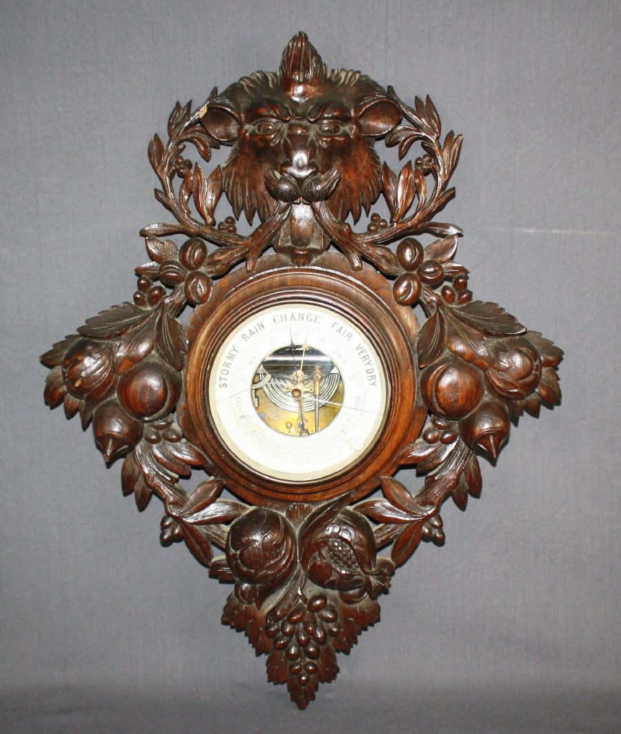 French carved wall-mount barometer with lion head (1 of 6)