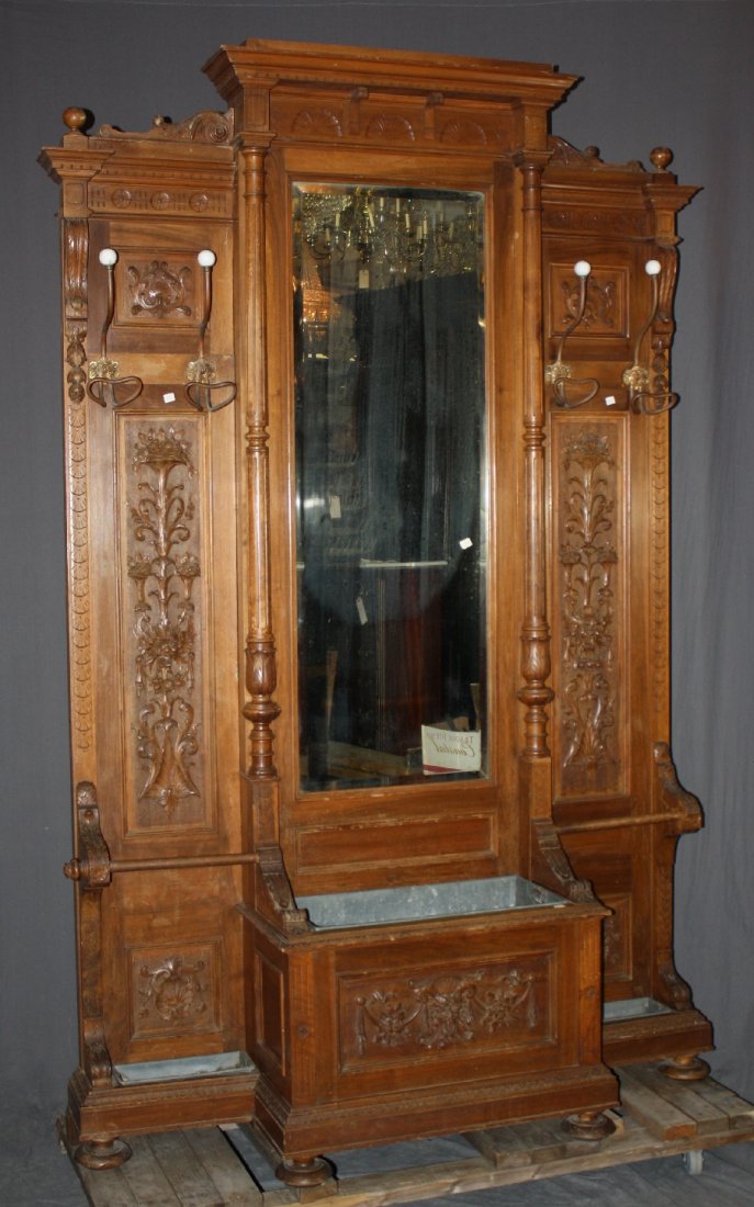 Grand scale Italian Renaissance hall tree in walnut (1 of 5)