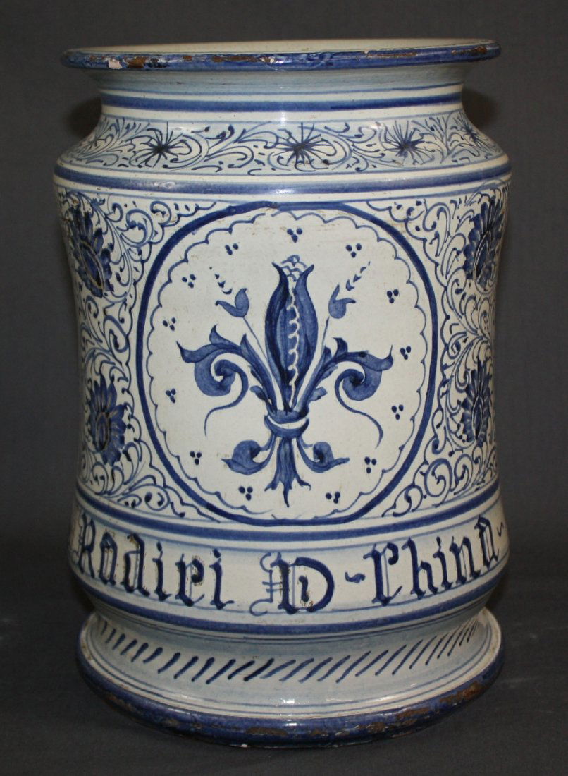 Italian blue & white glazed vase with fleur de lys (1 of 6)
