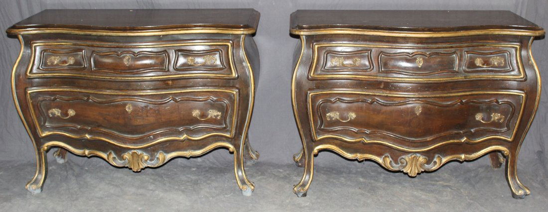 Pair of French Louis XV style 2 drawer bombe commodes (1 of 3)