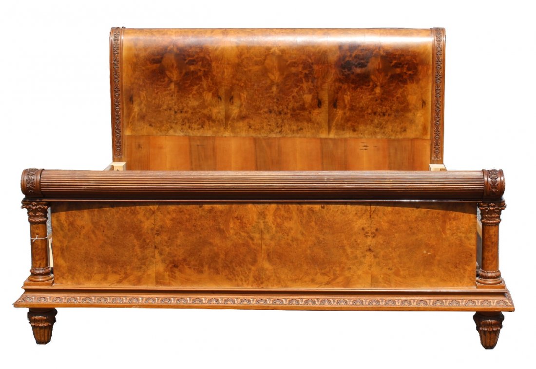 Italian burl walnut bed with corinthian capped columns (1 of 5)