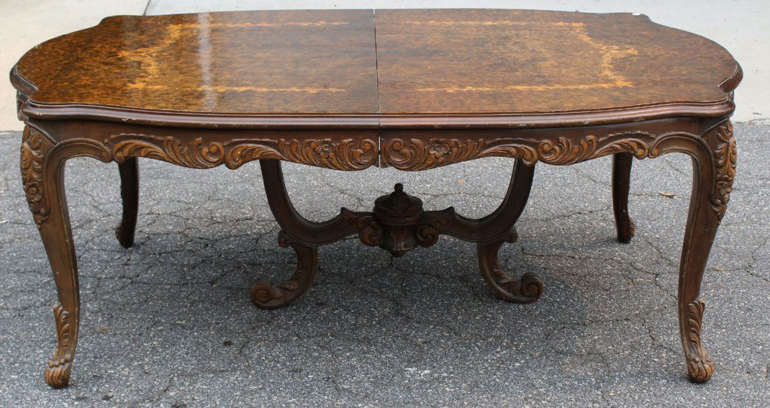 Italian burl walnut and marquetry dining table with (1 of 6)