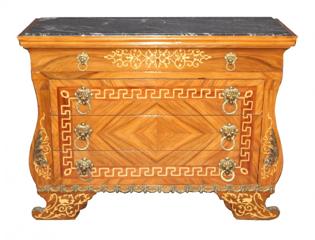 Neoclassical style marble top commode with lion head (1 of 5)