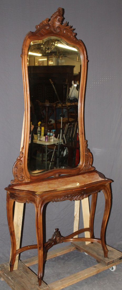 French Louis XV style console in walnut with marble top (1 of 5)