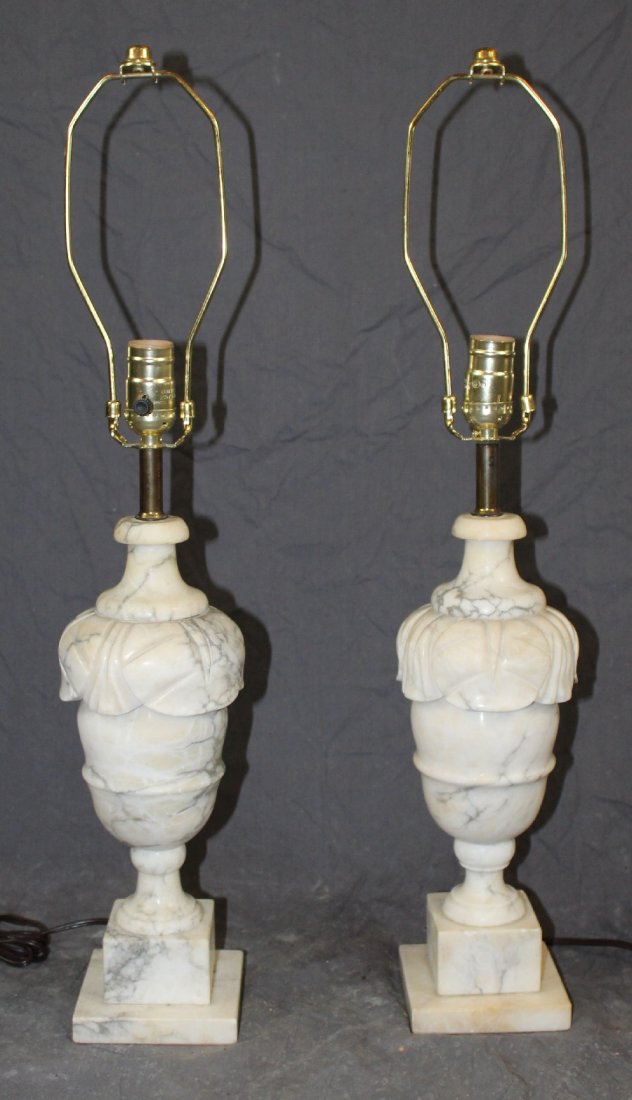 Pair of white marble table lamps with grey veining (1 of 2)