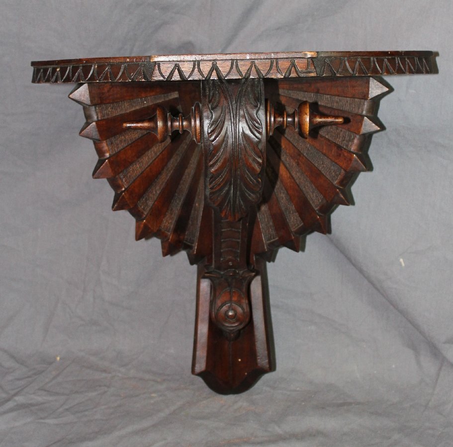 Spanish carved walnut bracket corner shelf (1 of 6)