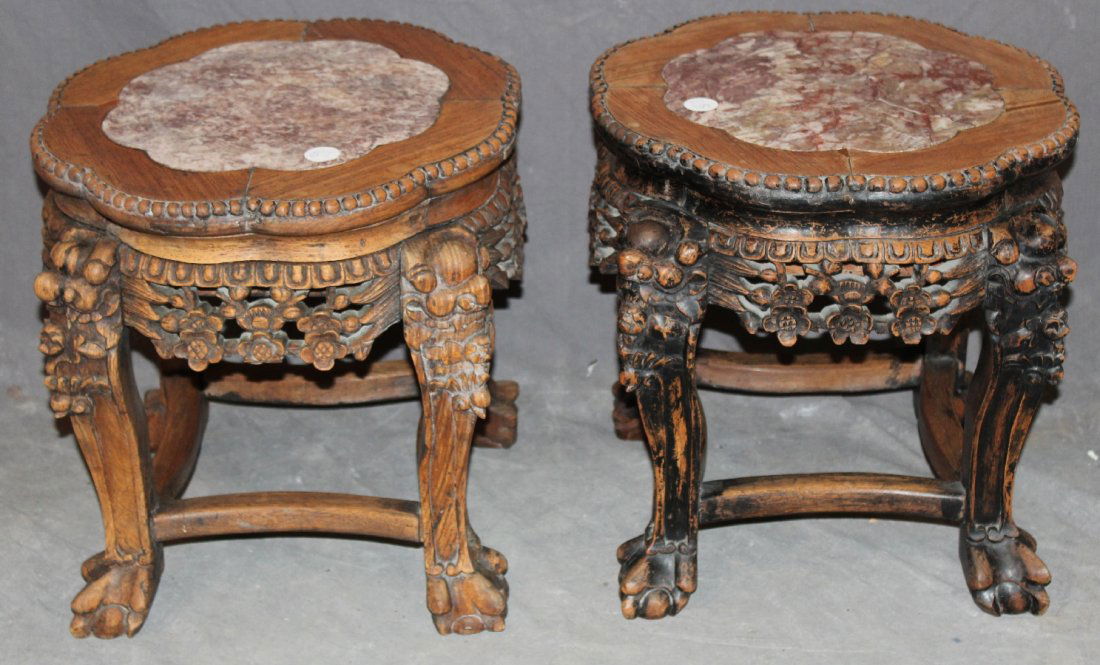 Pair of pierce carved Chinese plant stands with marble (1 of 5)