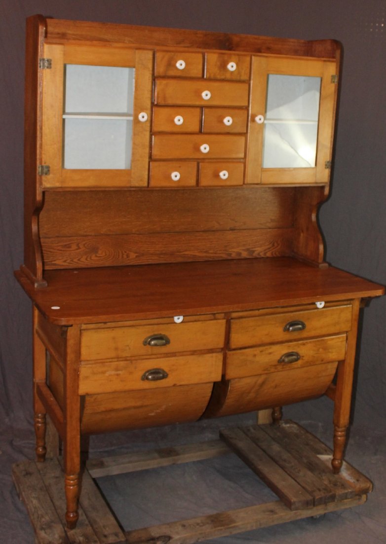 American primitive grain bin cabinet with hutch (1 of 5)