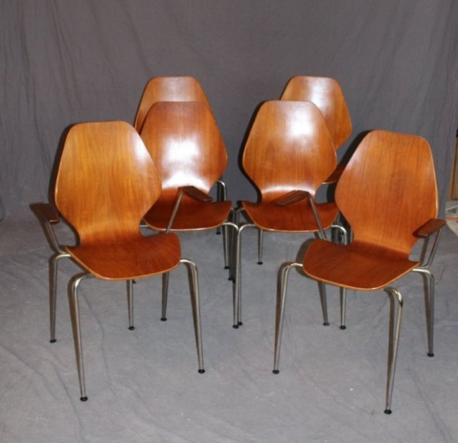 Set of 6 Mid century molded & stacking chairs (1 of 3)