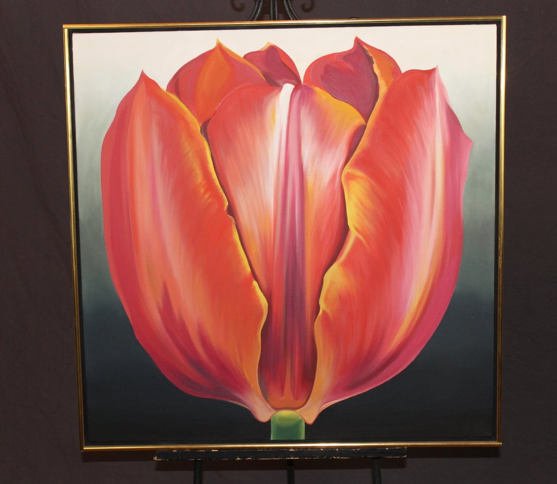 Lowell Nesbitt (1933-1993) oil on canvas Red Tulip '78: Lowell Nesbitt (1933-1993) oil on canvas Red Tulip '78 30" x 30" Provenance: Estate of Arthur Smith, New York