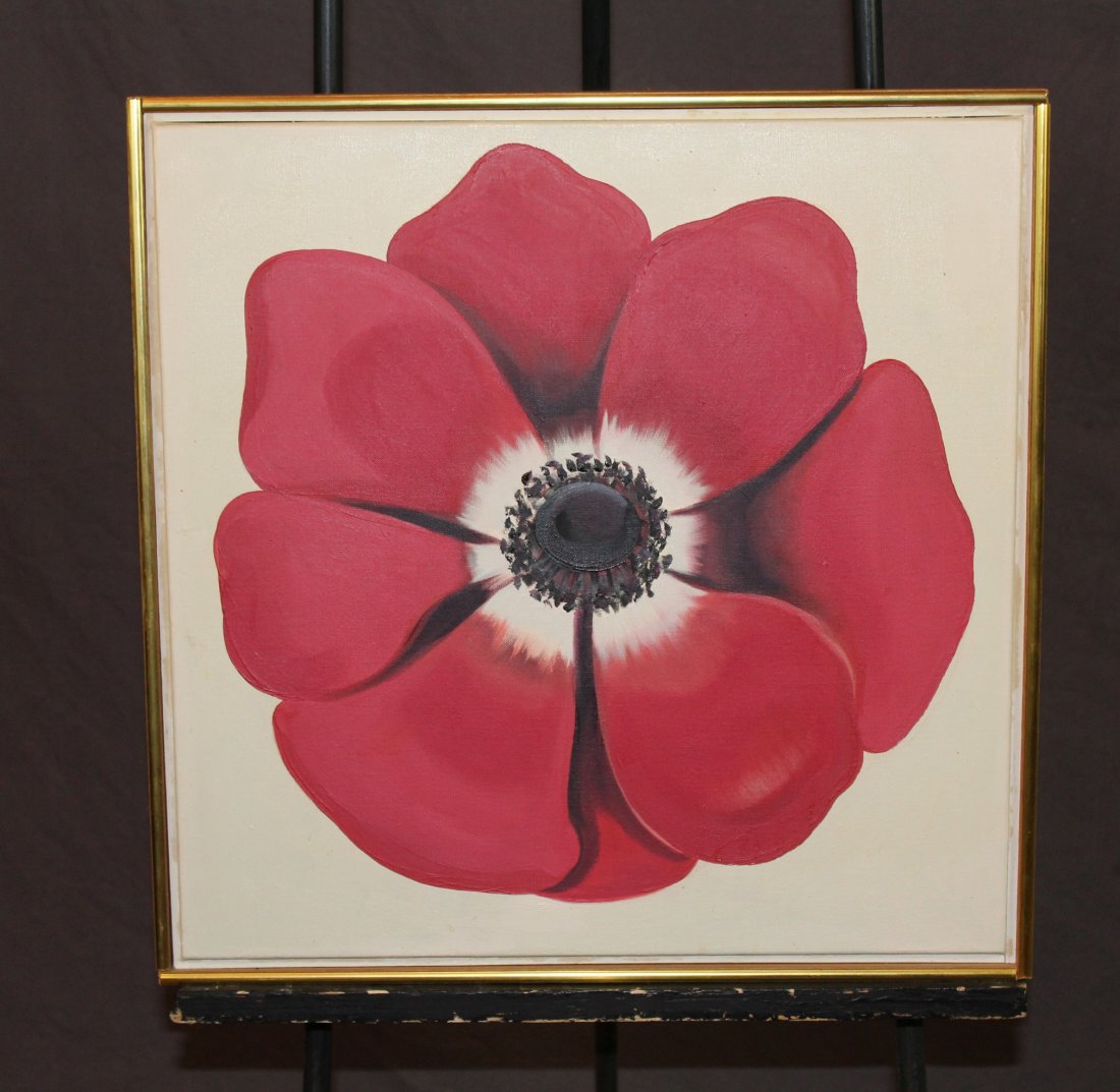 Lowell Nesbitt (1933-1993) oil on canvas Red Anemone: Lowell Nesbitt (1933-1993) oil on canvas Red Anemone '82 18" x 18" Provenance: Estate of Arthur Smith, New York.