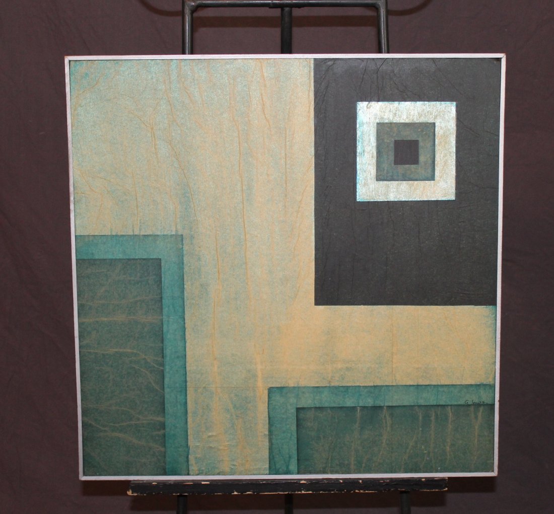 Arthur Smith mixed media on board Prelude '68: Arthur Smith (1941-1997) mixed media on masonry board Prelude '68 24.5" square.Provenance: Estate of Arthur Smith, New York.