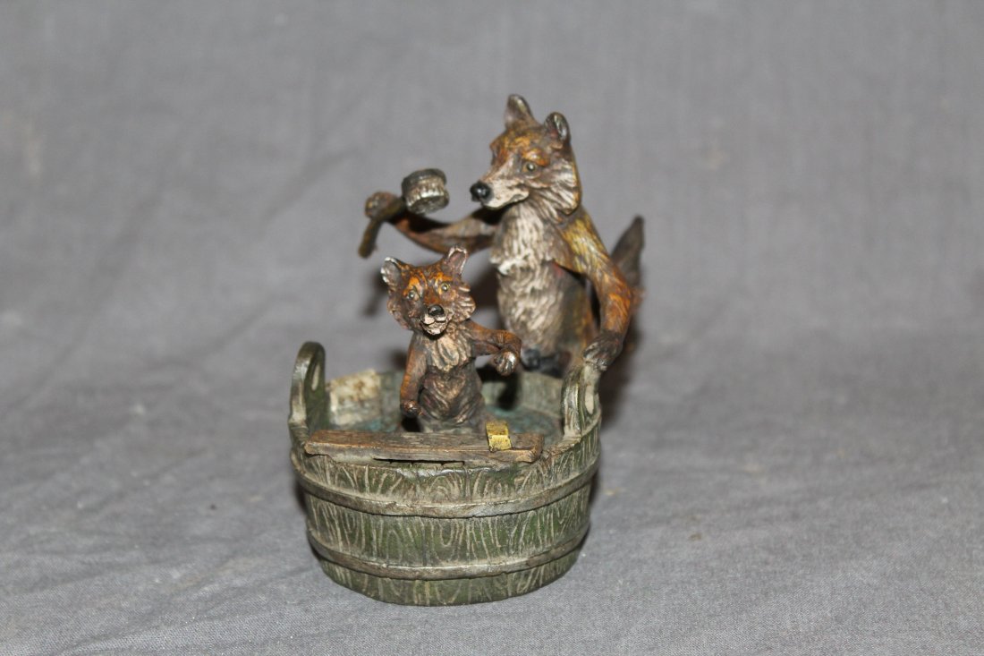 Austrian cold painted bronze foxes in bathtub figurine (1 of 5)