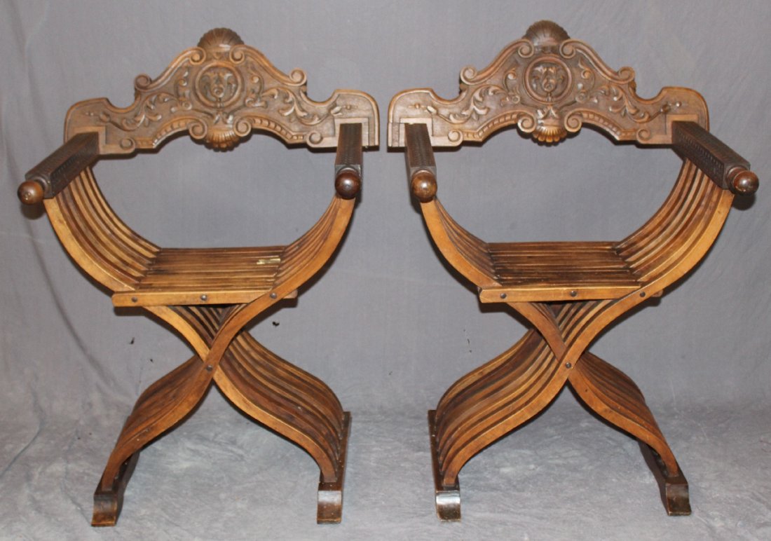 Pair Italian Savonarola chairs in walnut (1 of 6)