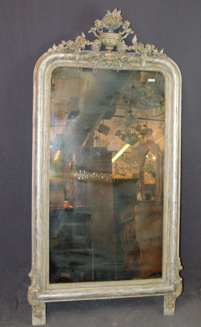 French Louis XVI silver leaf mirror with focal urn (1 of 6)